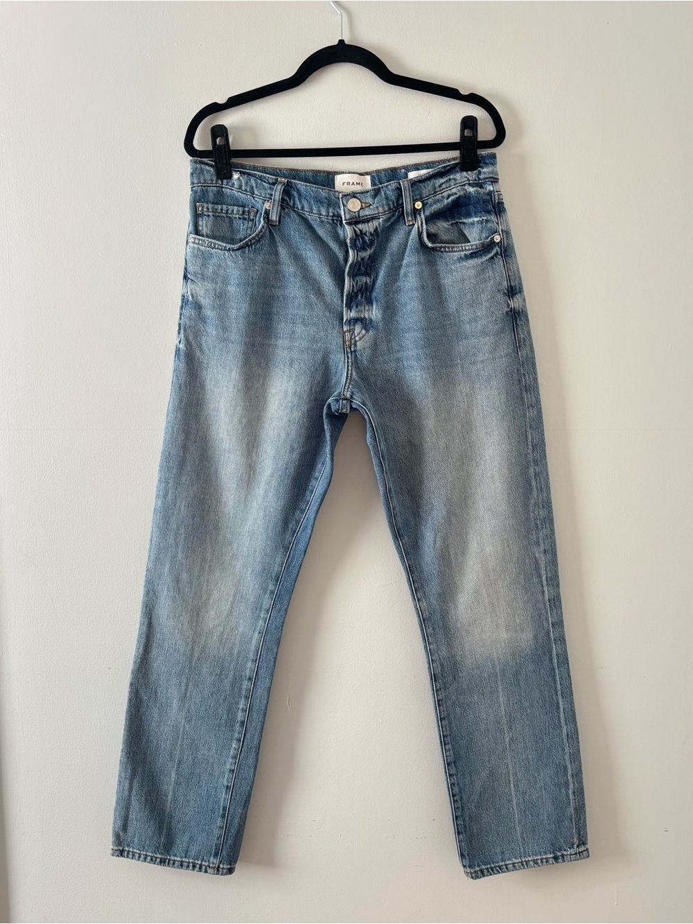 Frame Denim Le Slouch Mid-Rise Straight Leg Jeans Iceberg Button-Fly Distressed - Picture 1 of 8